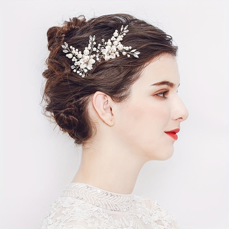 Flower Charm Hair Comb Rhinestone & Faux Pearl Bridal Wedding Headwear
