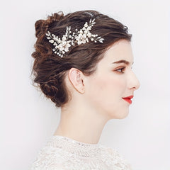 Flower Charm Hair Comb Rhinestone & Faux Pearl Bridal Wedding Headwear
