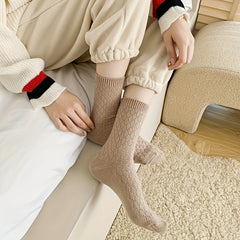 5 Pairs Thick Textured Socks for Women, Comfy & Warm Mid Tube Stockings