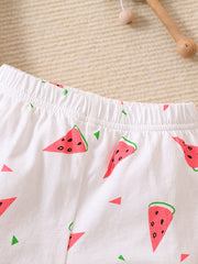 2pcs Baby Girls Watermelon Print Tee & Shorts Set Toddler Clothes