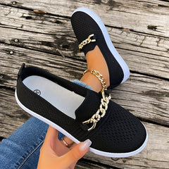 Women's Chain Decor Walking Shoes Round Toe Comfy Sports Sneakers