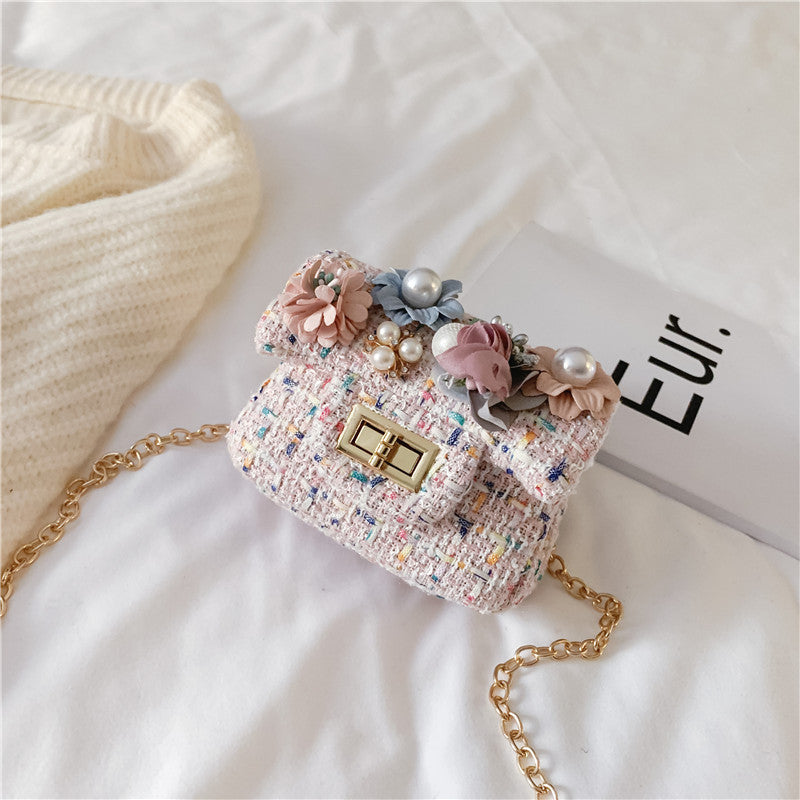 Girls Flower & Pearl Crossbody Bag Coin Purse Kids Accessories