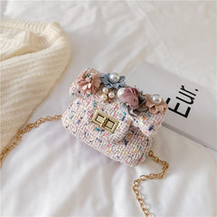 Girls Flower & Pearl Crossbody Bag Coin Purse Kids Accessories