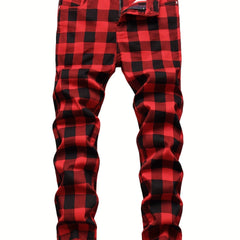 Boys Plaid Cotton Jeans Skinny Slim Fit Washed Denim Long Pencil Pants