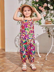 Girls Colorful Graffiti Cami Jumpsuit Halter Neck Casual Long Jumpsuit