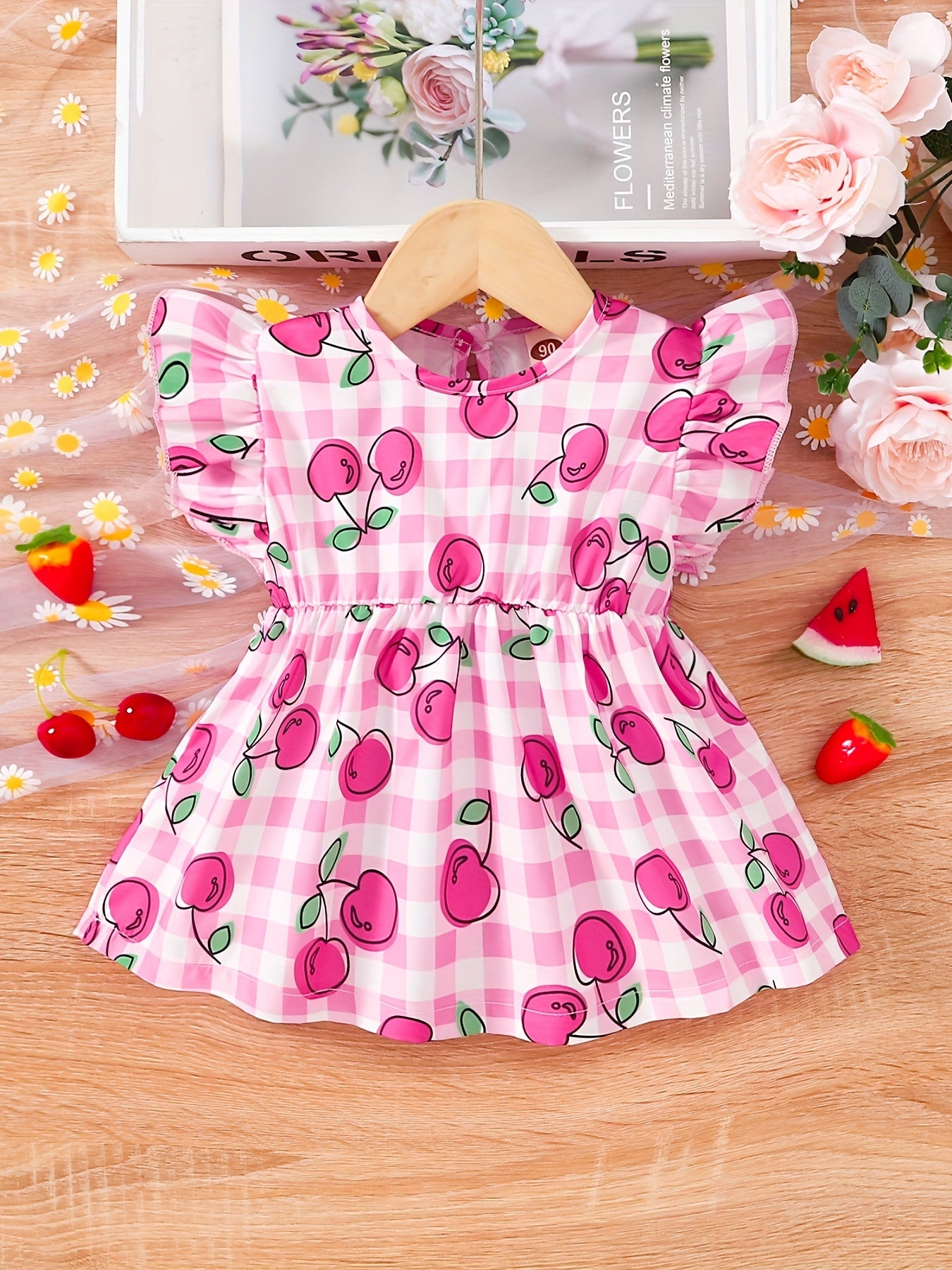 Toddler Girls Strawberry Print Peplum Top Flutter Sleeve Vacation Outfit