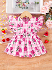 Toddler Girls Strawberry Print Peplum Top Flutter Sleeve Vacation Outfit