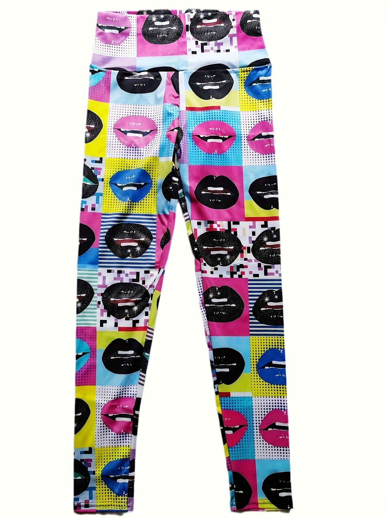 High Waist Lip Print Yoga Pant Slim Fit Legging