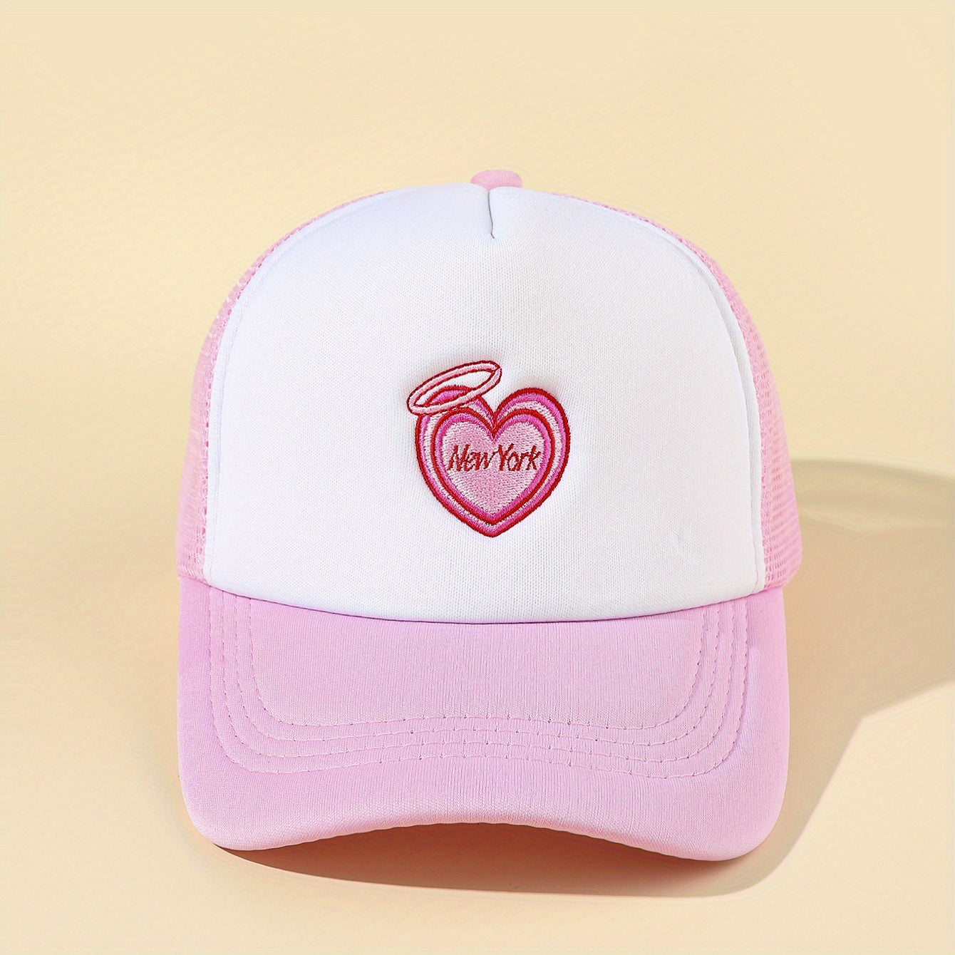 Pink Heart Embroidery Trucker Hat Baseball Cap Lightweight Dad Hats