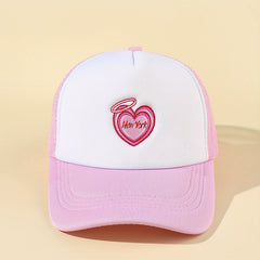 Pink Heart Embroidery Trucker Hat Baseball Cap Lightweight Dad Hats