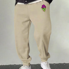 Men's Green Skull Print Joggers Casual Sweatpants