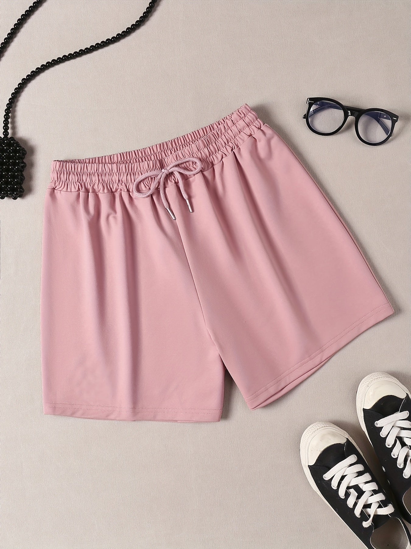 Solid Drawstring Waist Pajama Shorts