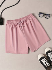Solid Drawstring Waist Pajama Shorts