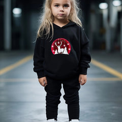 Girls 2pc Christmas Elk Hooded Sweatshirt Set