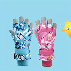 Kids Cartoon Waterproof Winter Gloves for Riding & Skiing, Ages 7-14