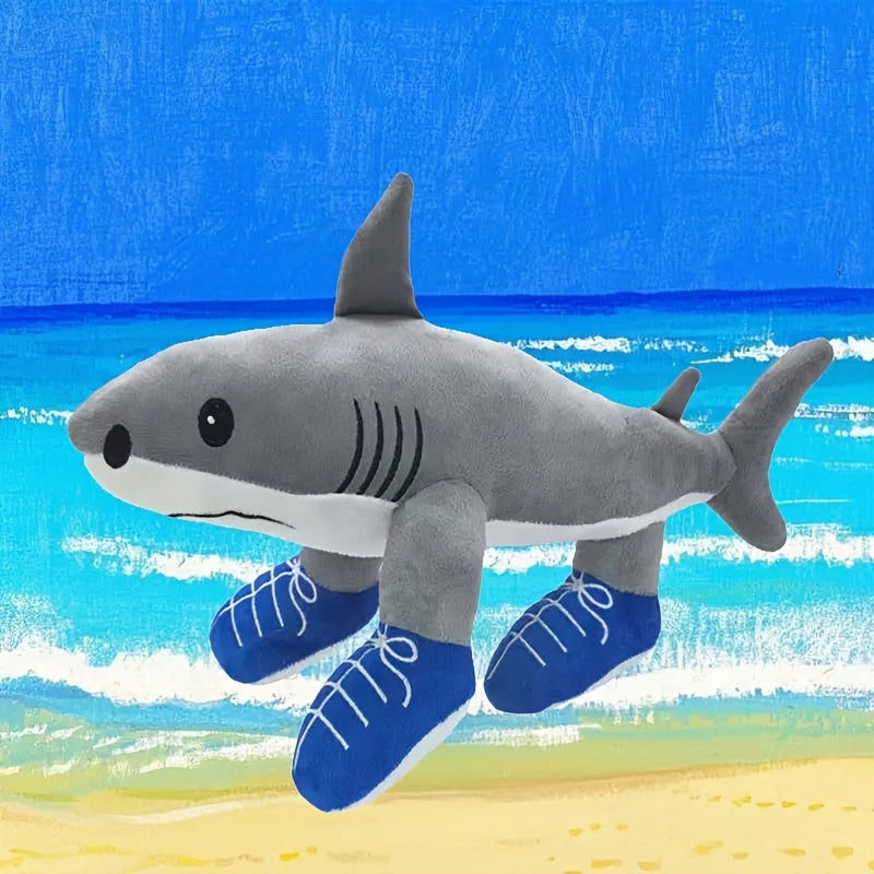 Three Legged Shark Plush Toy Soft Filler Grey Cartoon Style Home Decor Holiday G