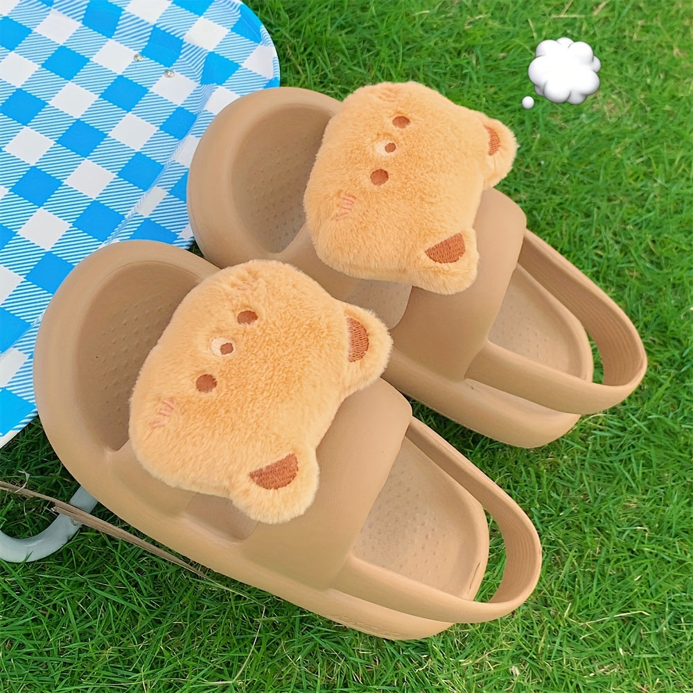 Cartoon Bear Open Toe Sandals For Boys Breathable Lightweight Sandals