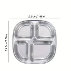 Stainless Steel Dinner Plate for Weight Loss - Divided Meal Plate for Picnic