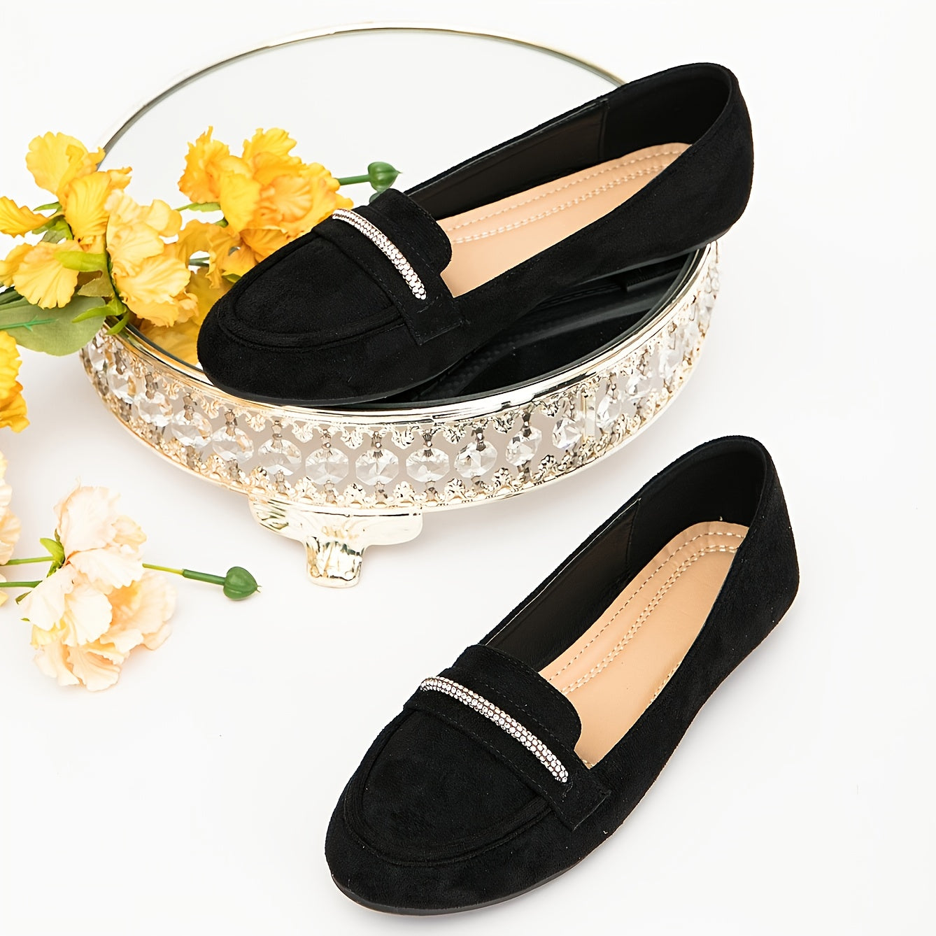 Women's Rhinestone Suede Flats Slip-On Ballet Shoes