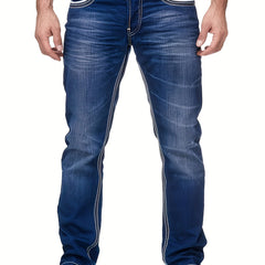 Classic Slim Fit Jeans Men's Casual Street Style Solid Mid Stretch Denim Pants