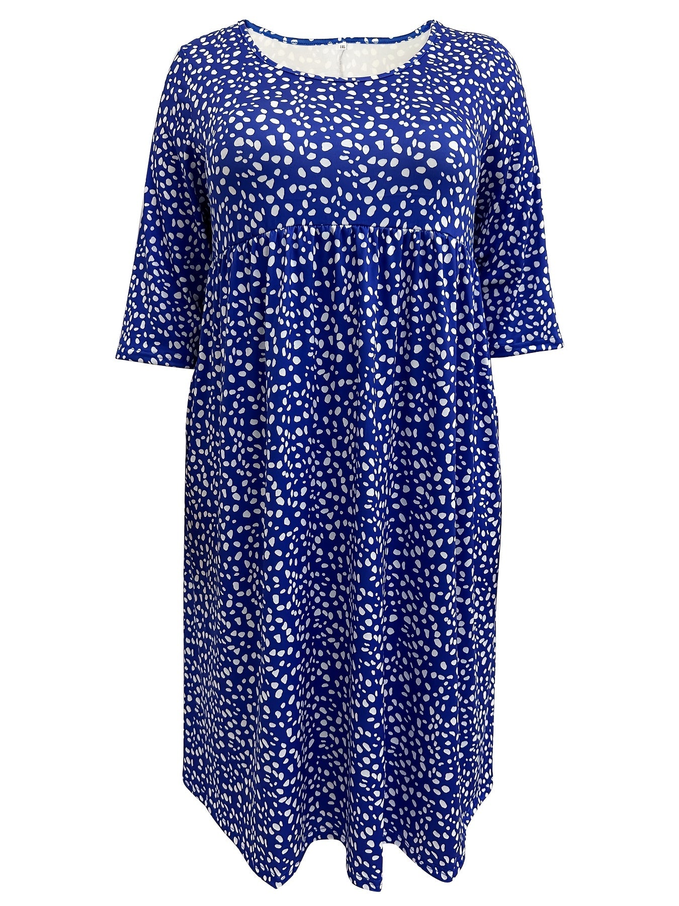 Dot Print Half Sleeve Round Neck Dress With Pockets