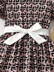 Girl's Plaid Print Tunic Dress Kids Party Dress