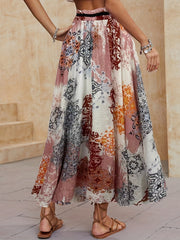 Floral Print Maxi Skirt High Waist Beach Skirt