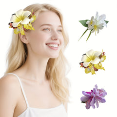 3pcs Hawaiian Flower Hair Pins Yellow Bridal Headwear Accessories for Weddings