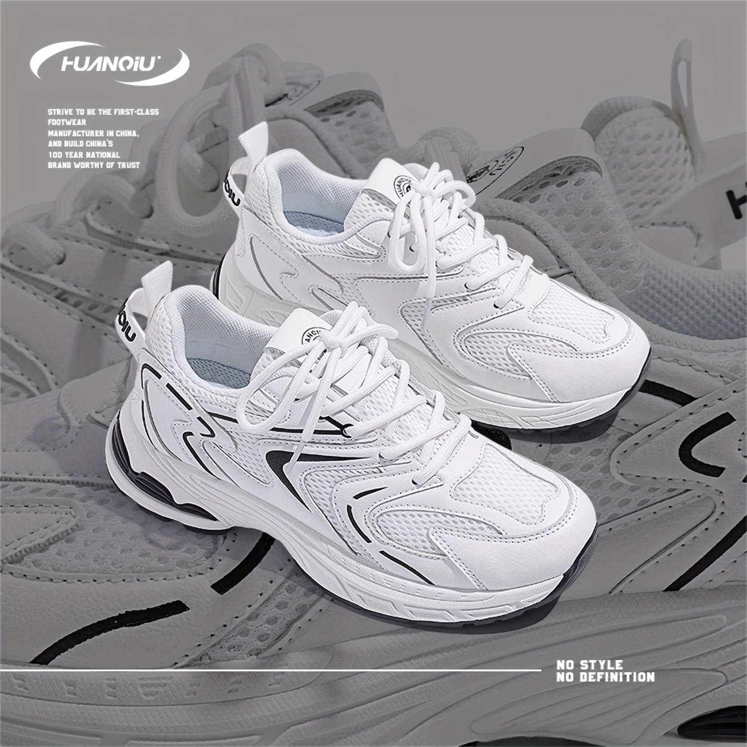 HUANQIU Lace-up Chunky Sneakers Mesh Breathable Running Shoes