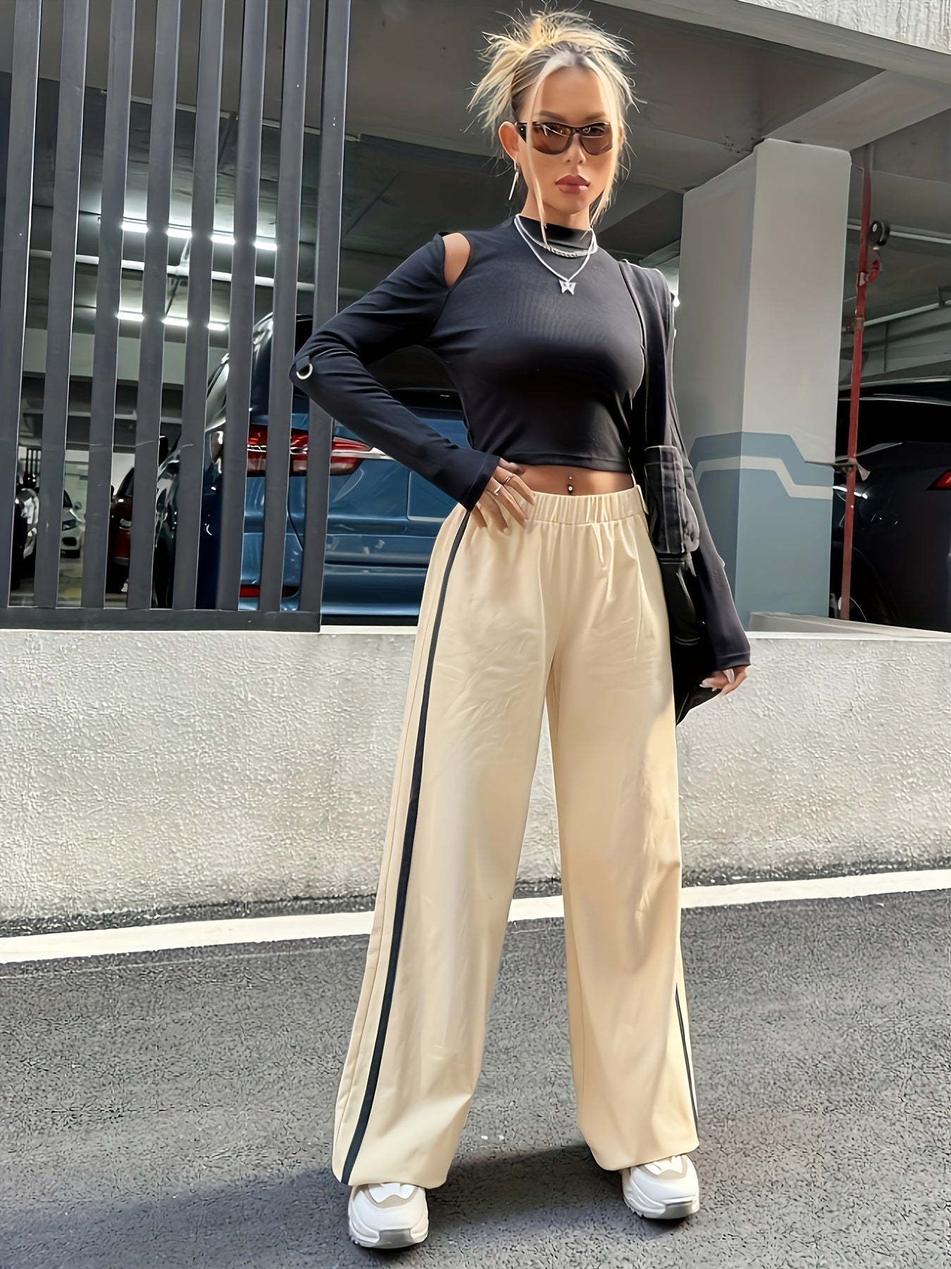 Contrast Side Strip Casual Sports Pants Elastic Running Jogger Pants