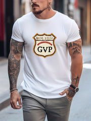 Retro Pattern Print Men's Graphic Crew Neck Active T shirt
