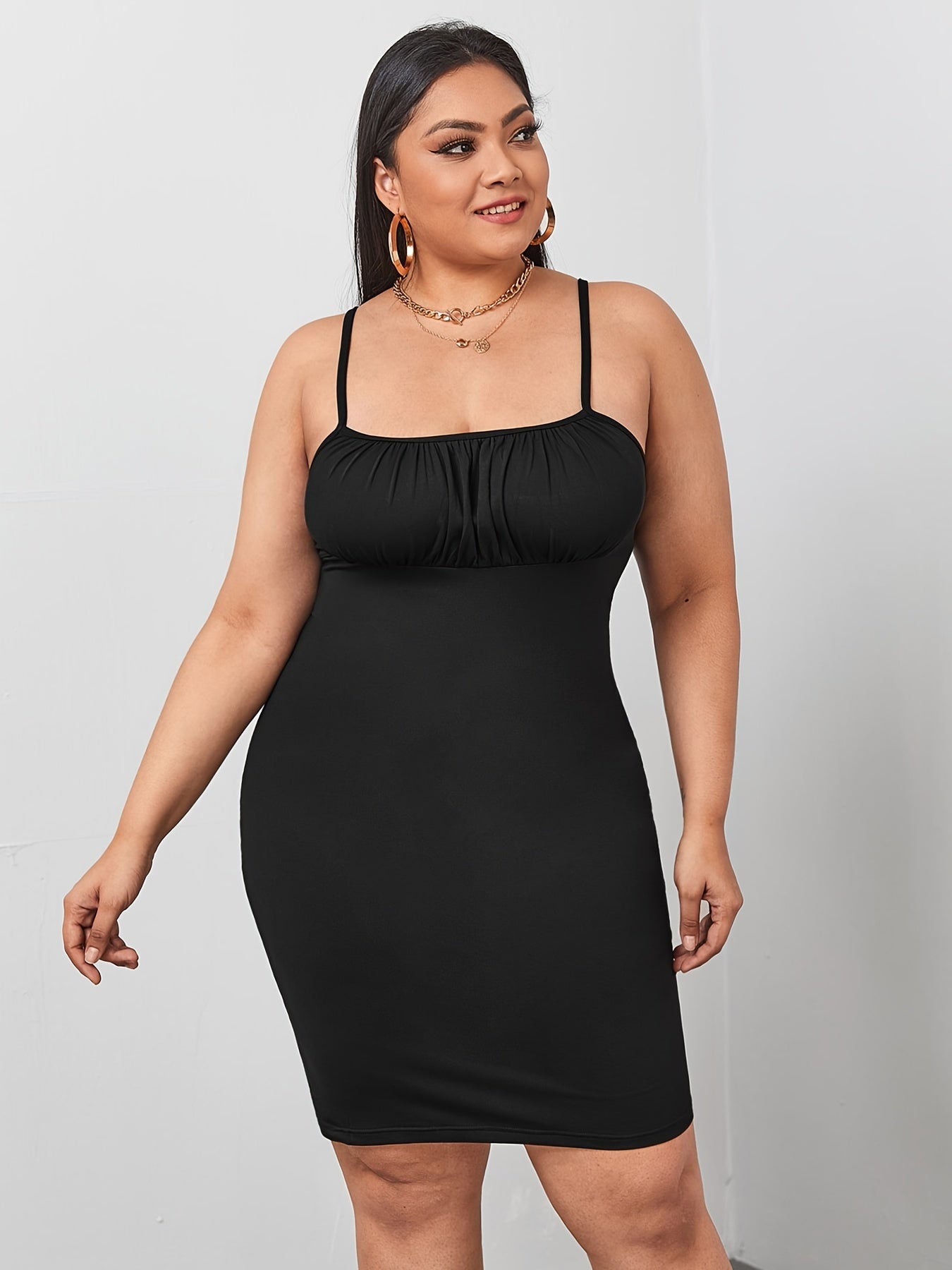 Plus Size Shirred Front Slim Fit Slip Dress