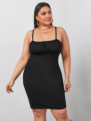 Plus Size Shirred Front Slim Fit Slip Dress