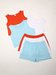 6 Pack Plus Size Pajama Set - Solid Tank Top & Shorts