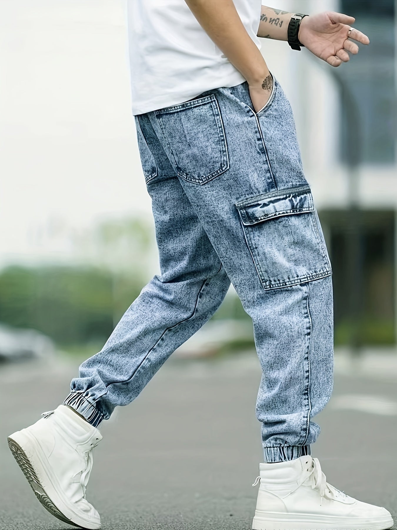Men's Distressed Cargo Jeans Casual Street Style