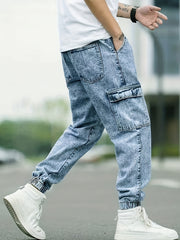Men's Distressed Cargo Jeans Casual Street Style