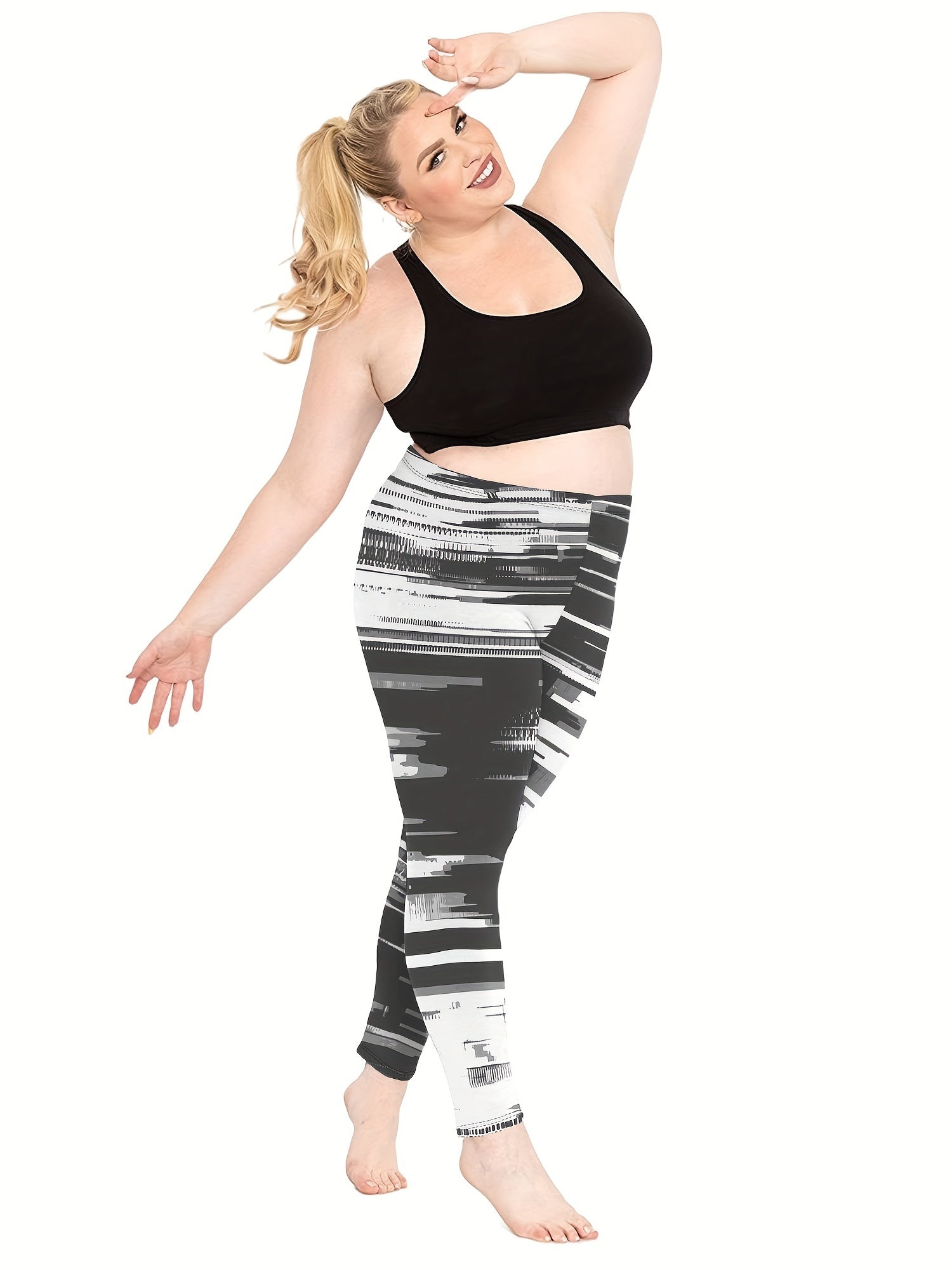 Colorblock Geometric Print Stretch Leggings