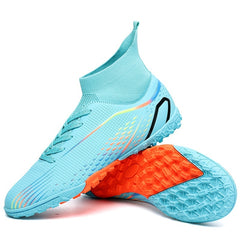 Boy's High Top Turf Football Boots Anti skid Lace Up TF Soccer Cleats