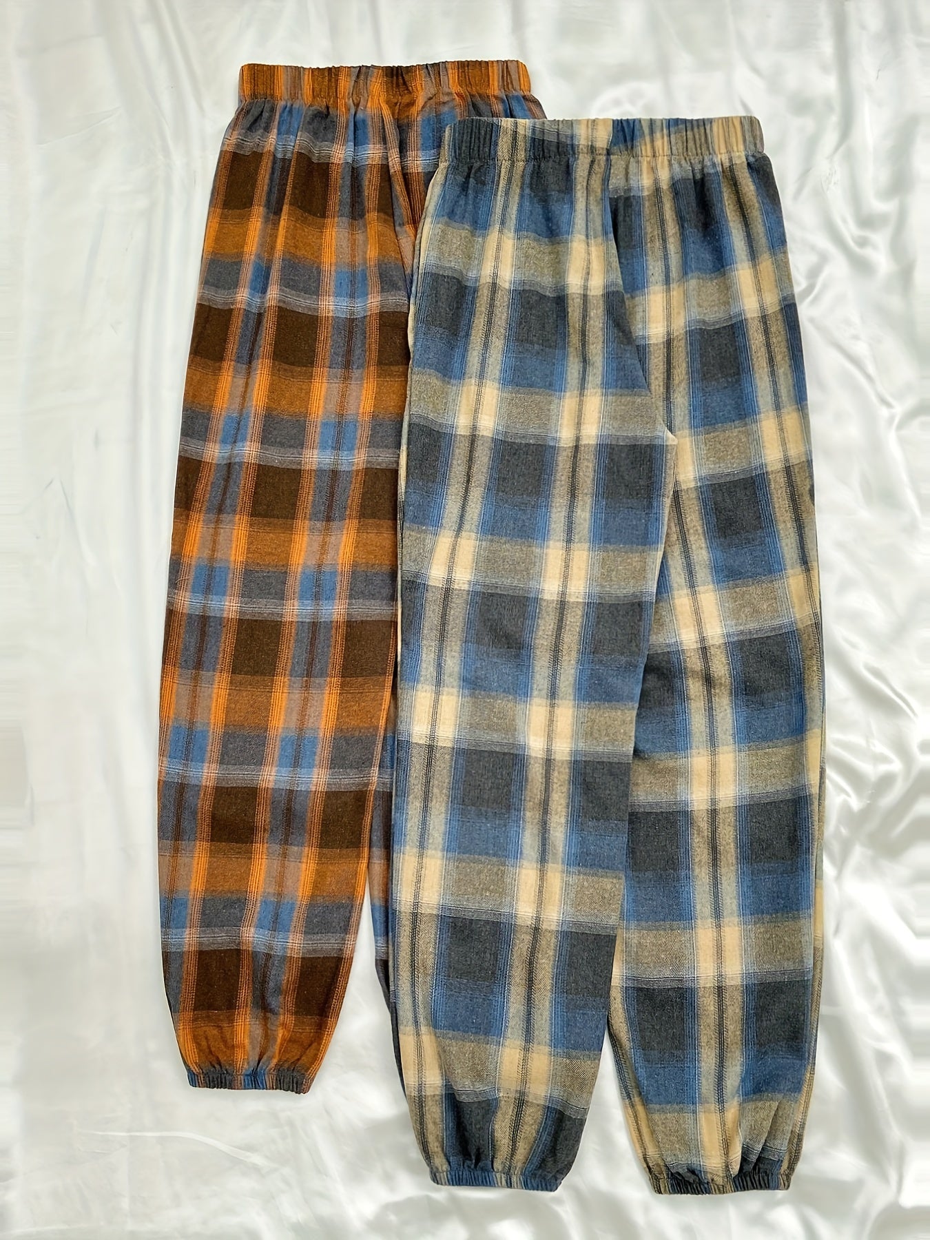 2pcs Plaid Sleep Bottoms Elastic Waistband Pants Women's Sleepwear