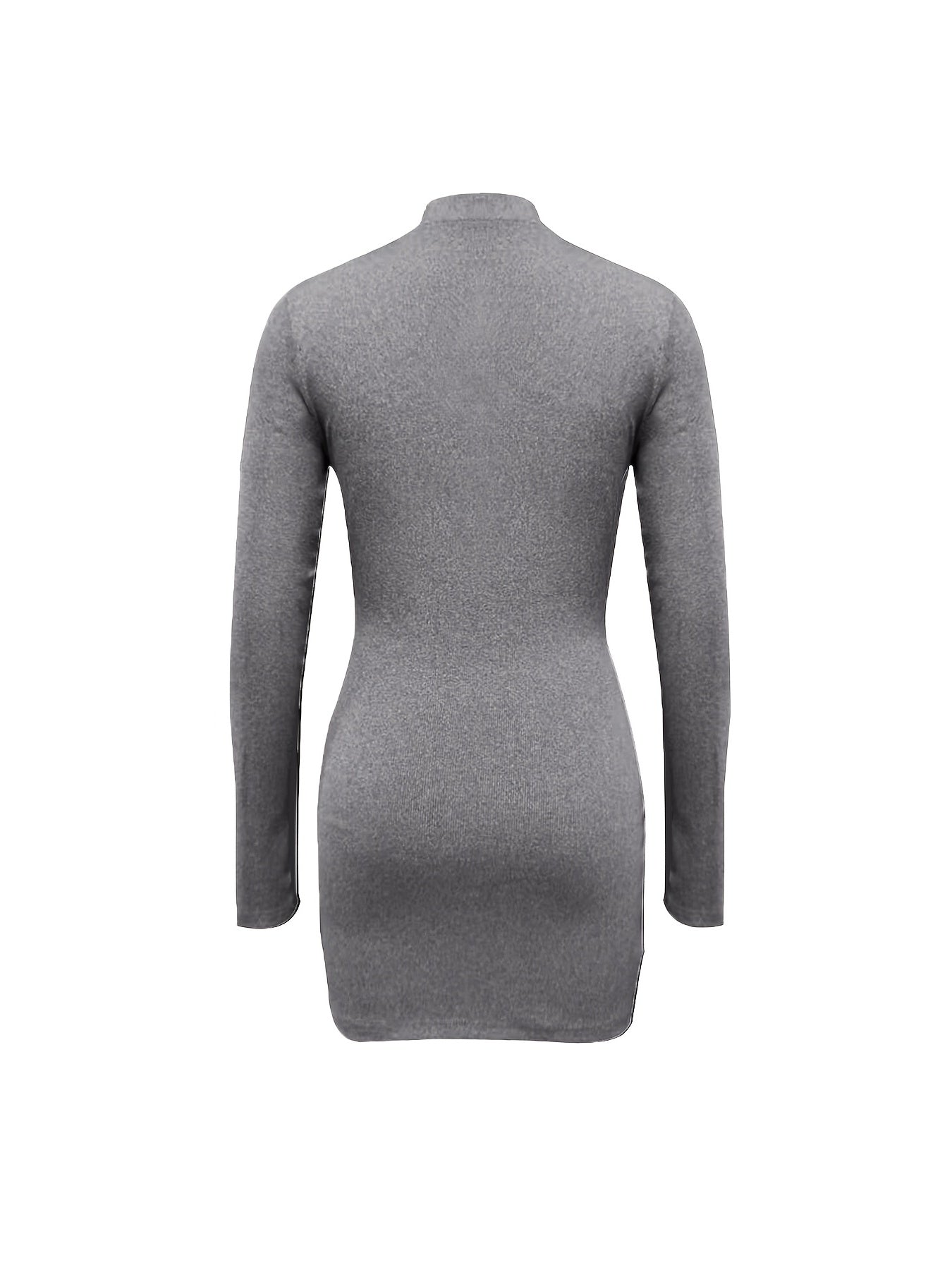 Solid Zipper Dress Long Sleeve Bodycon Mini Dress