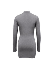 Solid Zipper Dress Long Sleeve Bodycon Mini Dress