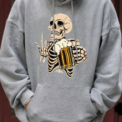 Skeleton Beer Print Hoodie Men's Pullover Sweatshirt