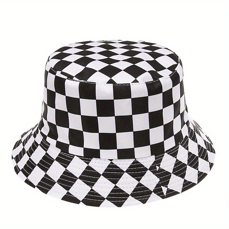 Plaid Double-sided Bucket Hat for Men Women Outdoor Sunshade