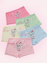 5 Pairs Girls' Cotton Underwear Cartoon Dogs & Heart Patterns Boxer Briefs