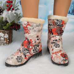 Floral Pattern Snow Boots Women's Mid Length Warm Footwear