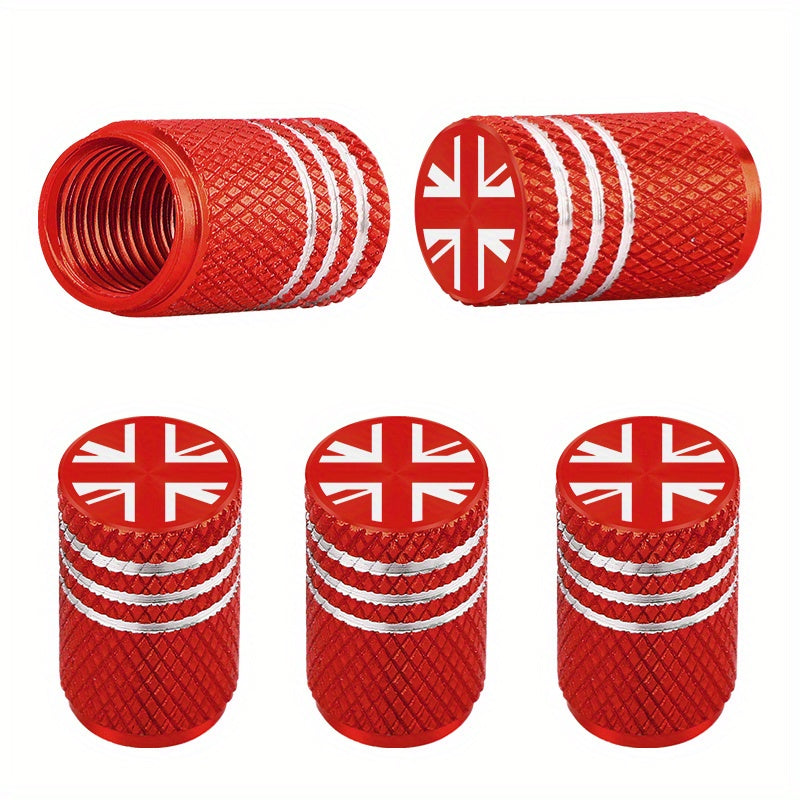 Set of 5 Metal Gasket Tire Valve Stems & Caps - British Standard