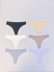 6pcs Seamless Solid Thongs Soft & Comfy Stretchy Intimates Panties