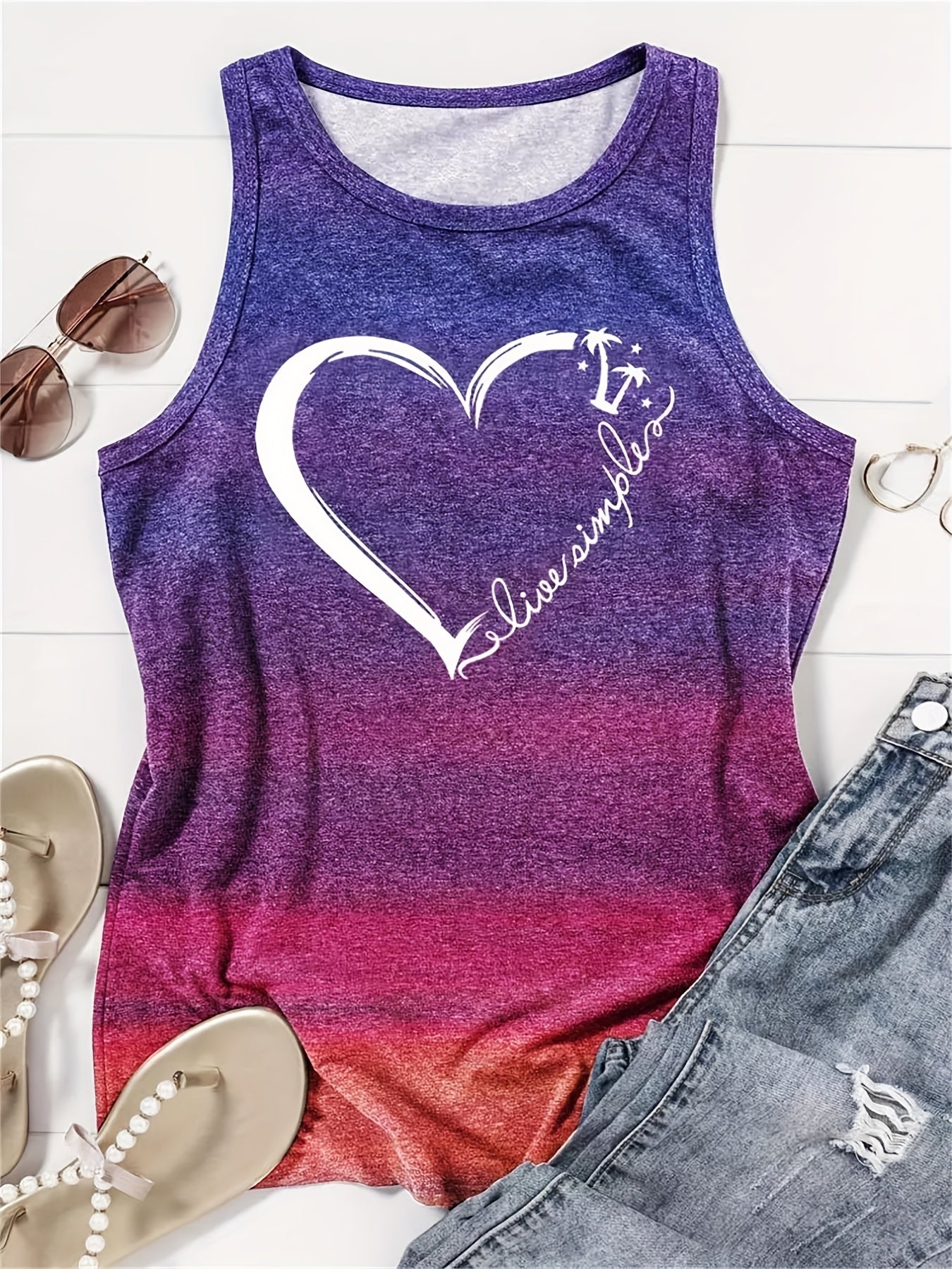 Heart Print Sleeveless Tank Top for Women