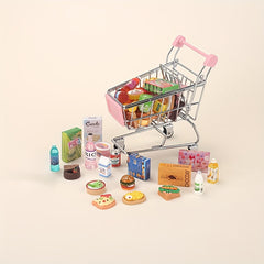 Mini Supermarket Shopping Cart Handcart Model Food Play Role Push Cart