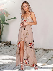Boho Floral Print Jumpsuit with Overskirt